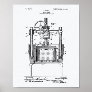 Wine Press 1903 Patent Art White Paper Poster