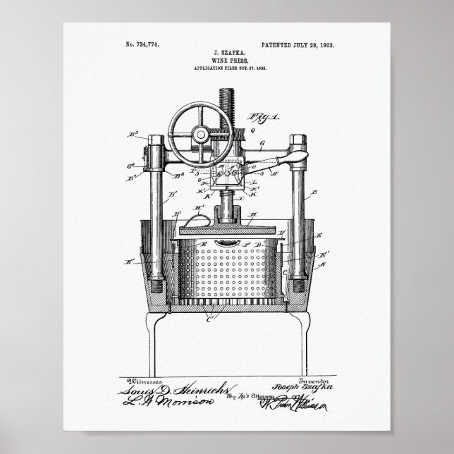 Wine Press 1903 Patent Art White Paper Poster (Front)