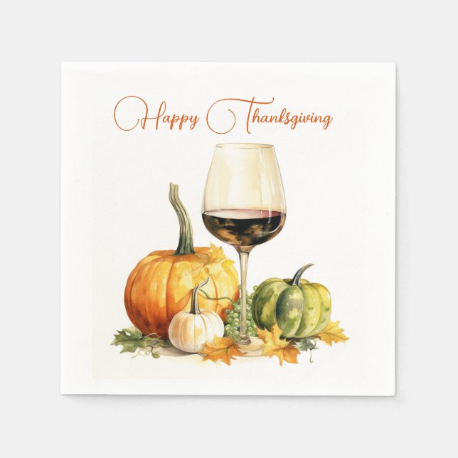 Wine & Pumpkins, Happy Thanksgiving Napkin (Front)