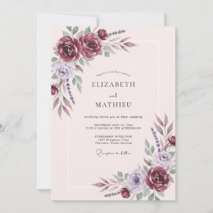Wine Purple Botanical Watercolor Wedding Invitation