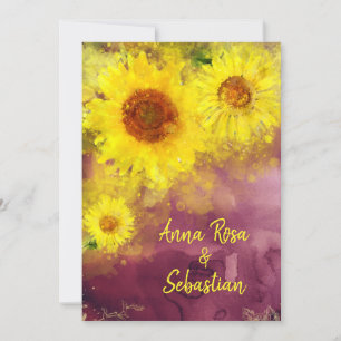 *~* Wine Purple Rustic Sunflower Country Wedding Invitation