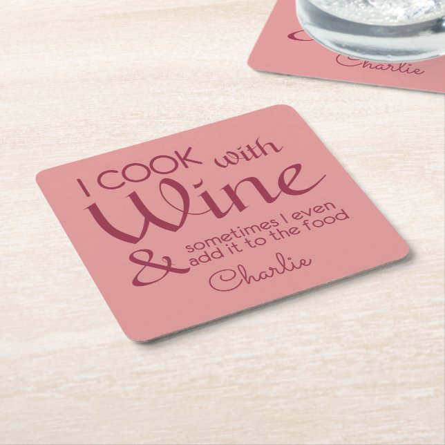 Wine Quote custom name paper coasters (Angled)