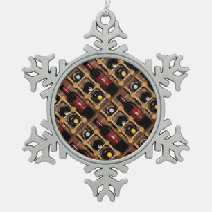 Wine Rack Abstract Snowflake Pewter Christmas Ornament