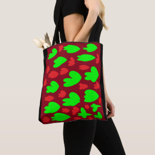 Wine red and lime green patterned tote bag