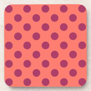 Wine red and living coral polka dots coaster