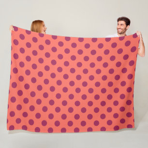 Wine red and living coral polka dots fleece blanket