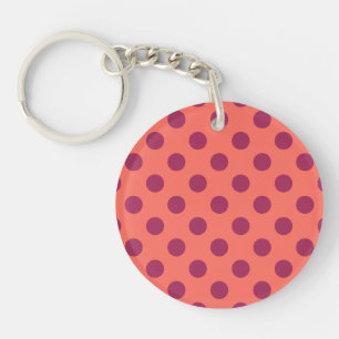 Wine red and living coral polka dots key ring