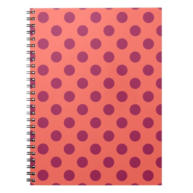 Wine red and living coral polka dots notebook (Front)