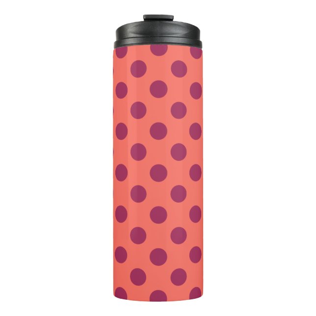 Wine red and living coral polka dots thermal tumbler (Front)