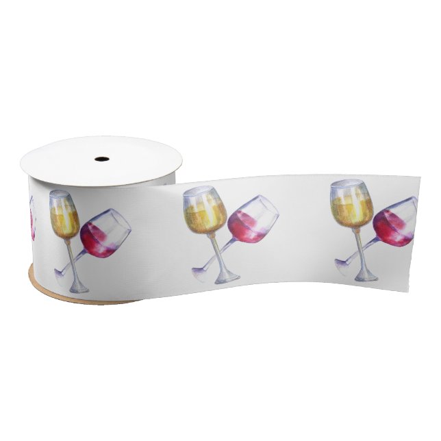 Wine Red and White Glasses Winery Tasting Satin Ribbon (Spool)