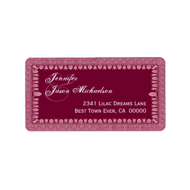 Wine Red Art Deco Border Wedding Label (Front)