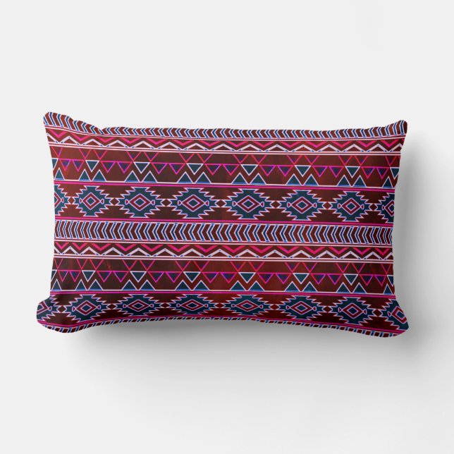 Wine Red Aztec Tribal Pattern Lumbar Cushion (Front)