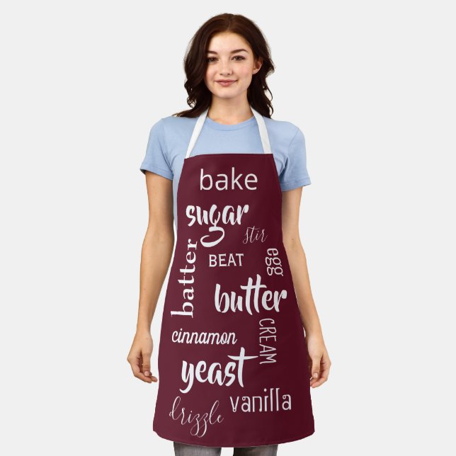 Wine Red Baking Words Apron (Worn)