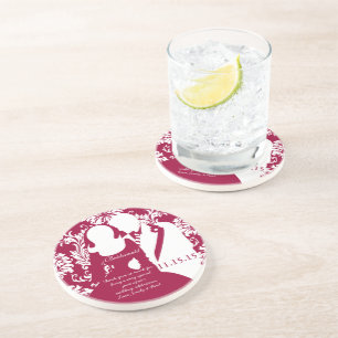 Wine Red Bridesmaid Wedding Bride & Groom Coasters