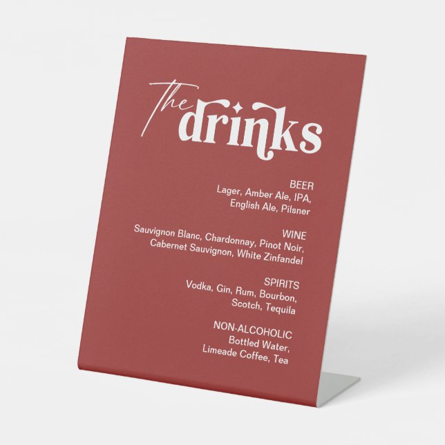 Wine Red Christmas Drink Menu Wedding Bar Pedestal Sign (Front)