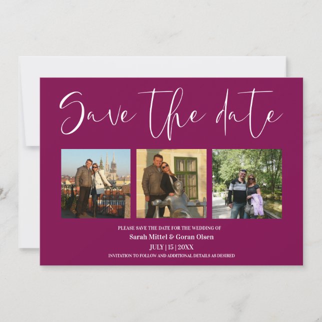 Wine Red Couple Photos Wedding Save the date  (Front)