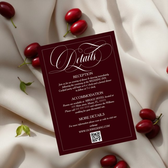Wine Red Elegant Calligraphy Wedding Details Enclosure Card (Creator Uploaded)
