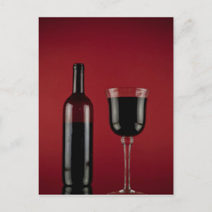 Wine red glass bottle postcard