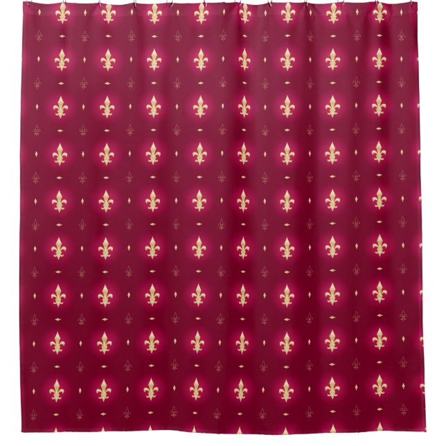 Wine Red & Gold Fleur De Lis Curtain (Front)