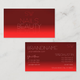 Wine Red Gradient Chic Mirror Font with Monogram Business Card