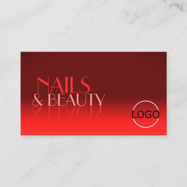 Wine Red Gradient Mirror Font Classic Logo Elegant Business Card (Front)