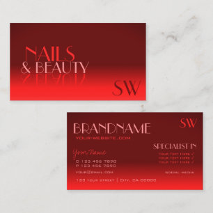 Wine Red Gradient Mirror Font Classic Monogram Business Card
