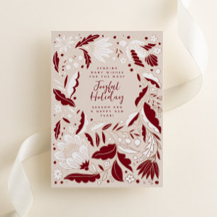 Wine Red Joyful Holiday Folk Illustration