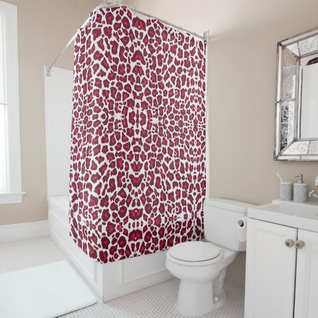 Wine Red Leopard Pattern Shower Curtain (In Situ)