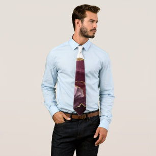 Wine Red Marble Agate Golden Glitter Stylish Glam Tie