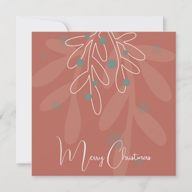 Wine red mistletoe abstract xmas holiday card (Front)