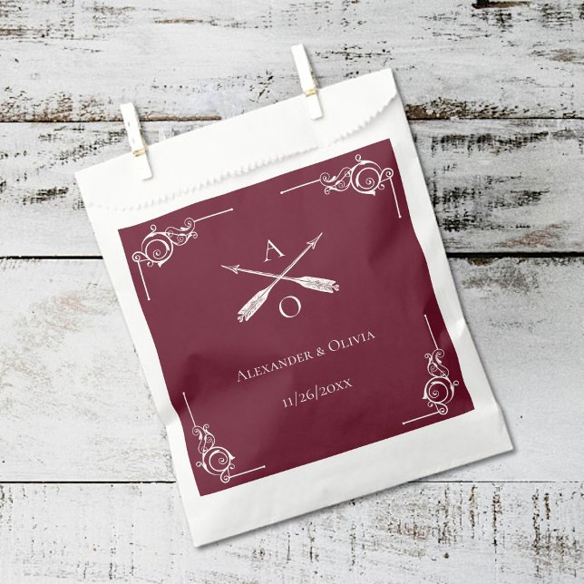 Wine Red Monogram and Arrows Wedding Favour Bag (Wine Red Monogram and Arrows Wedding Favor Bags)