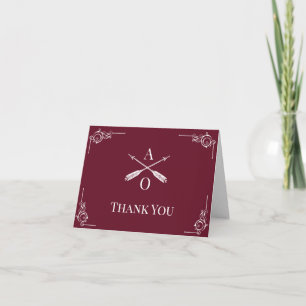 Wine Red Monogram and Arrows Wedding Thank You