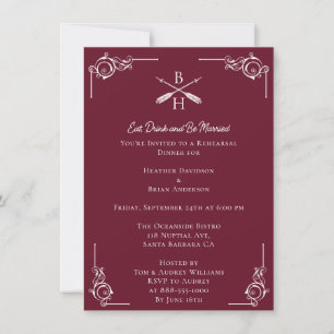Wine Red Monograms and Arrows Rehearsal Dinner Invitation