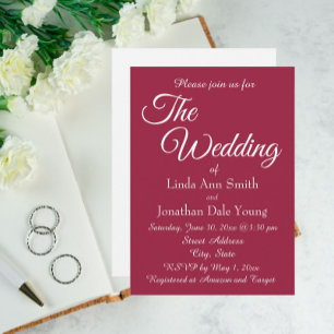 Wine Red Monotone Simple Style Wedding Invitation