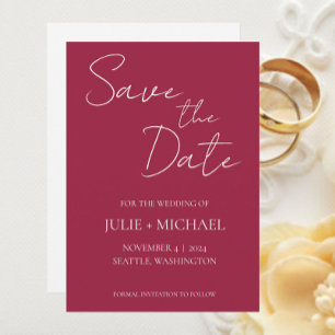 Wine Red Monotone Simple Style Wedding Save The Date