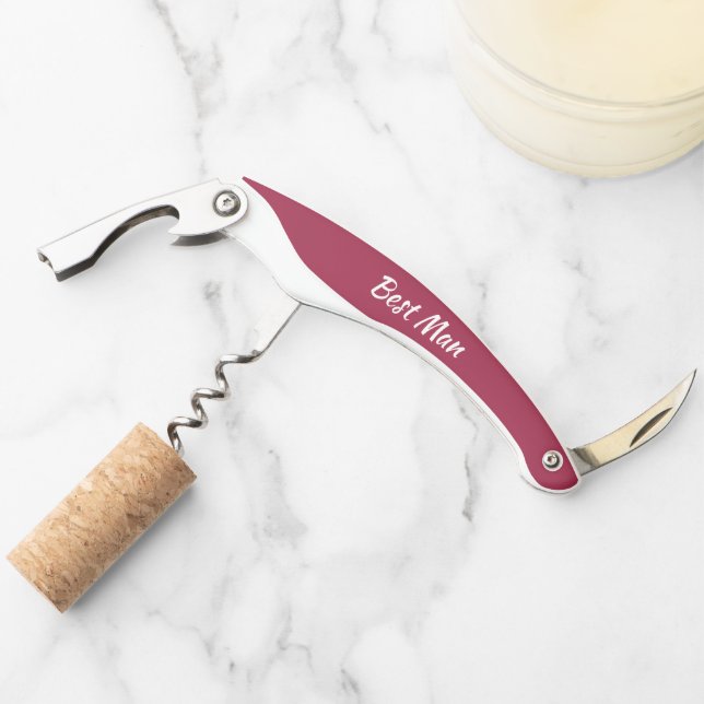Wine Red Personalised Wedding Best Man Corkscrew (Front)