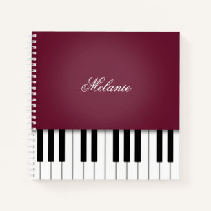 Wine Red Piano Music Keyboard Personalised Notebook
