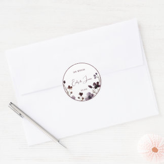 Wine Red Plum Mauve Fall Floral Wedding Classic Round Sticker