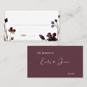 Wine Red Plum Mauve Fall Floral Wedding Place Card