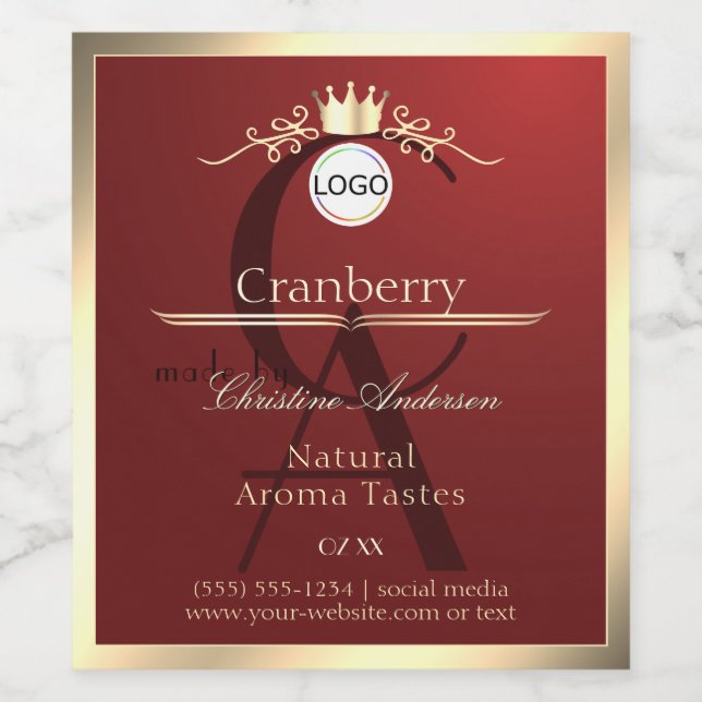 Wine Red Product Labels Gold Frame Logo Monogram (Single Label)