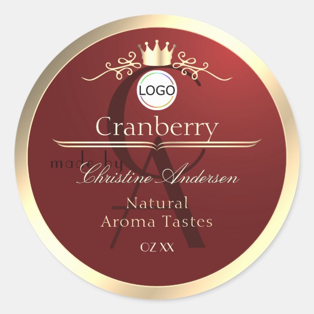 Wine Red Product Labels Gold Frame Logo Monogram (Front)