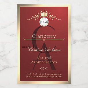 Wine Red Product Labels Gold Frame Logo Monogram