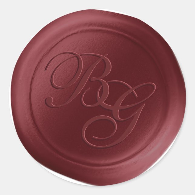 Wine Red Script Double Monogram Wax Seal Stickers (Front)