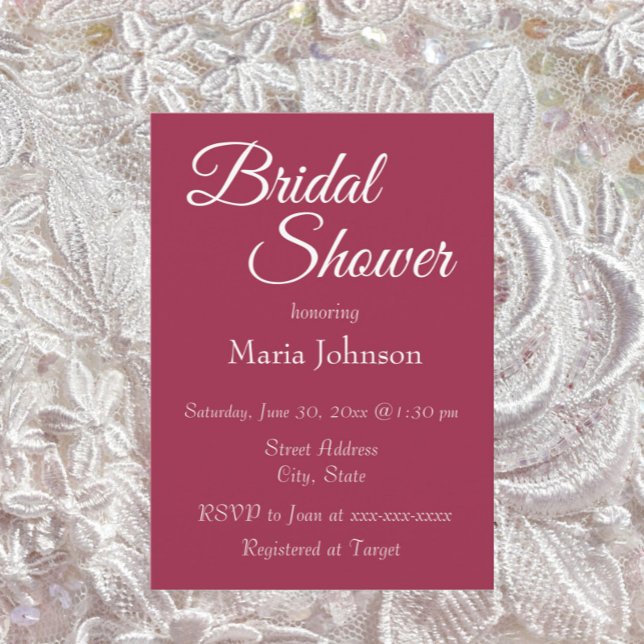 Wine Red Simple Style Bridal Shower Invitation (In Situ Wedding)