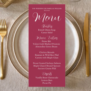 Wine Red Simple Style Wedding Dinner Menu