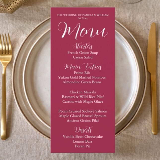 Wine Red Simple Style Wedding Dinner Menu (In Situ Table)