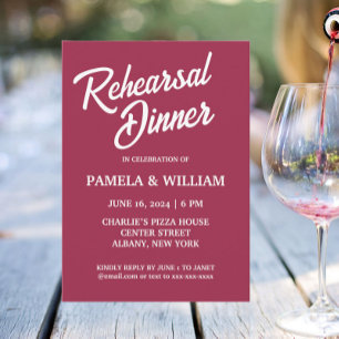 Wine Red Simple Style Wedding Rehearsal Dinner Invitation