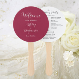Wine Red Simple Wedding Ceremony Program Hand Fan