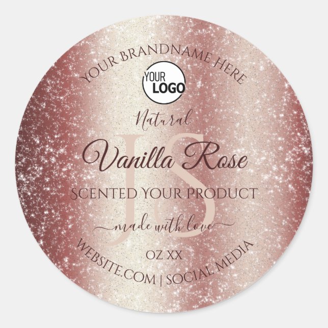 Wine Red Soft Glitter Product Labels Monogram Logo (Front)