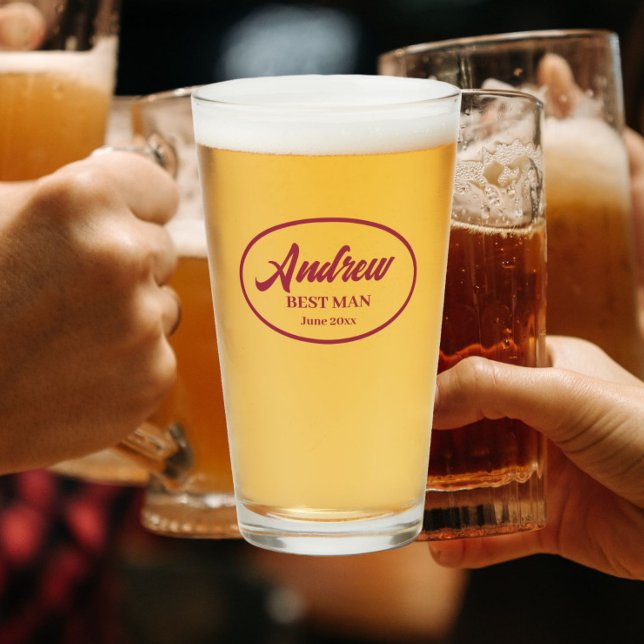 Wine Red Stylised Name Wedding Best Man Glass (In Situ)